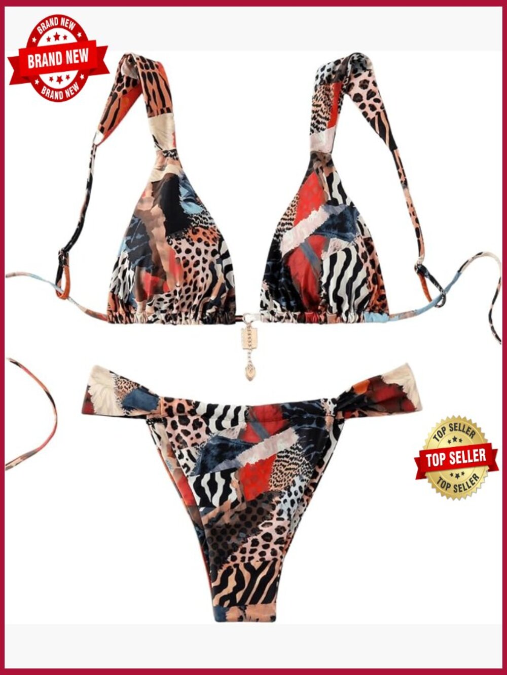 2 Piece Leopard Floral Bikini Set High Waisted Wireless Triangle Swimsuit